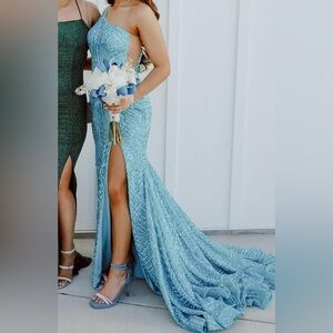 Elegant Light Blue Gown with Sequins